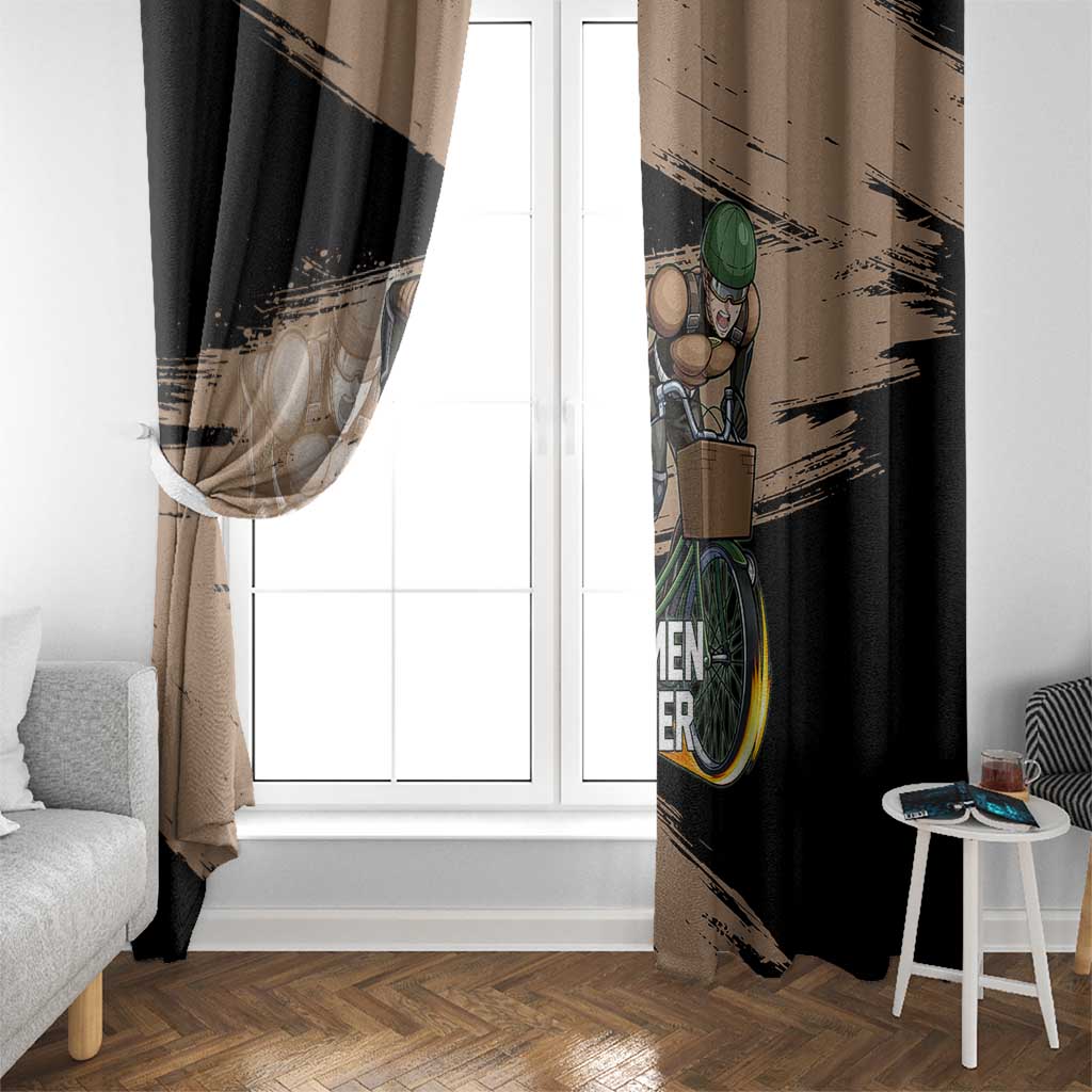 Mumen Rider One Punch Man Anime Brown and Black Window Curtain with Bicycle Hero Pose and Inspirational Determination Design - The Mazicc