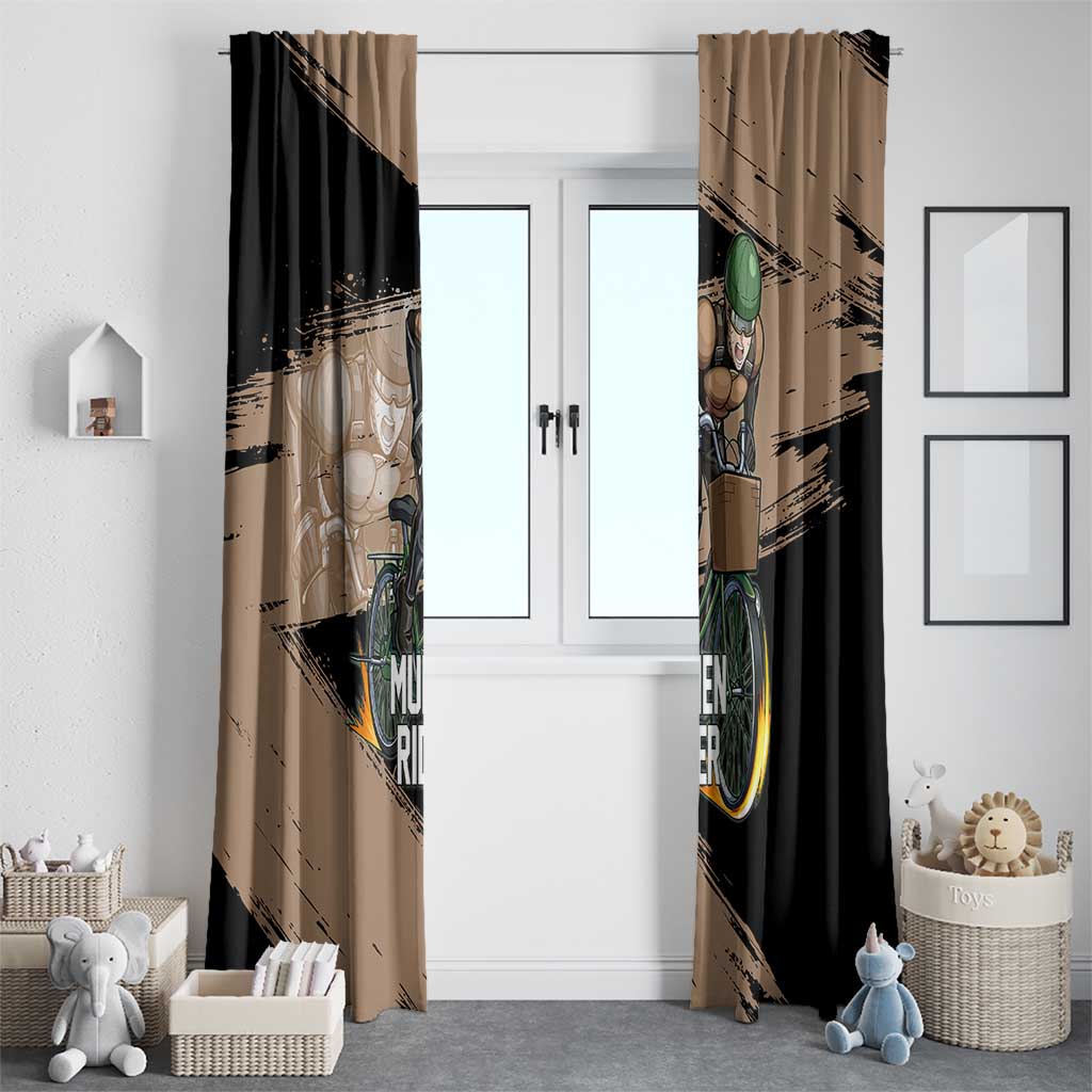 Mumen Rider One Punch Man Anime Brown and Black Window Curtain with Bicycle Hero Pose and Inspirational Determination Design - The Mazicc