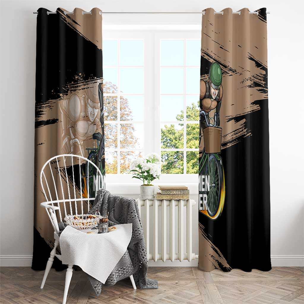 Mumen Rider One Punch Man Anime Brown and Black Window Curtain with Bicycle Hero Pose and Inspirational Determination Design - The Mazicc