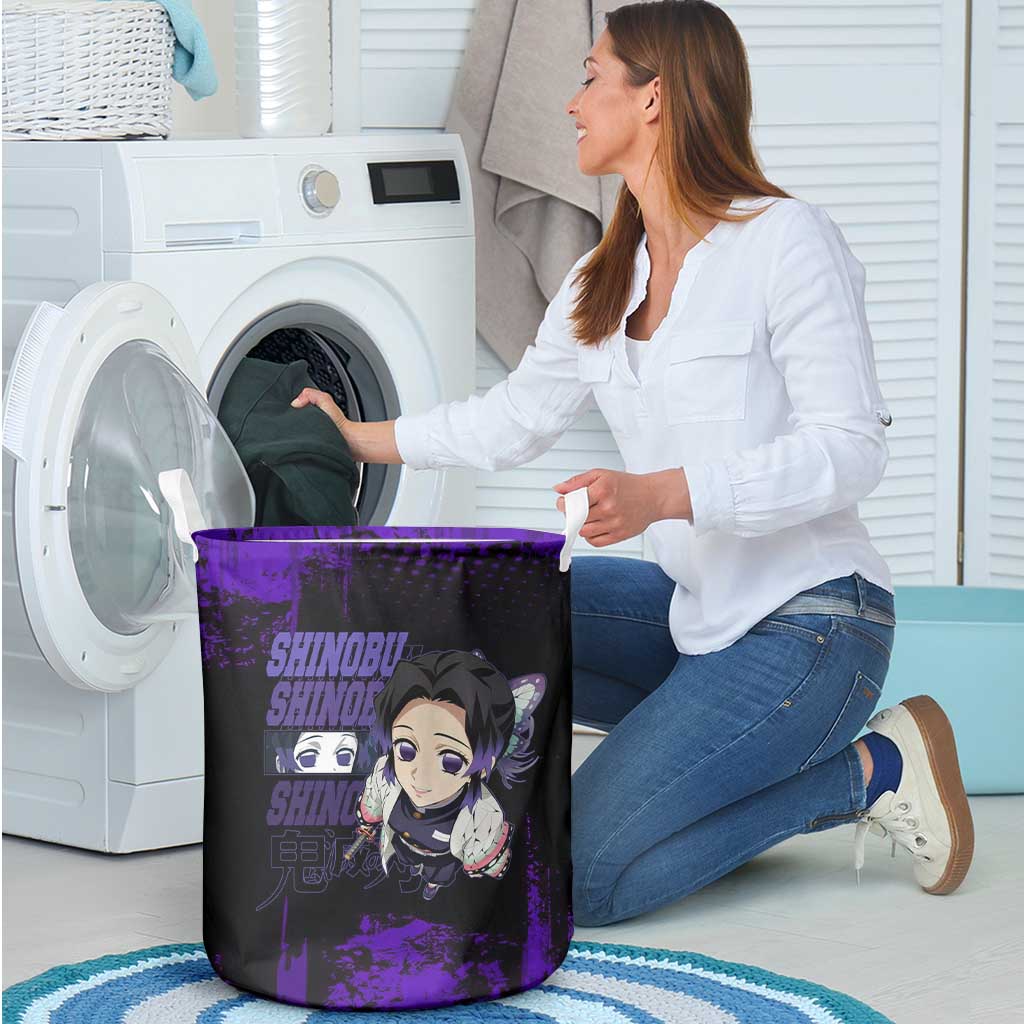 Shinobu Kocho Demon Slayer Purple Grunge Design Laundry Basket with Butterfly Theme and Calm Expression - The Mazicc