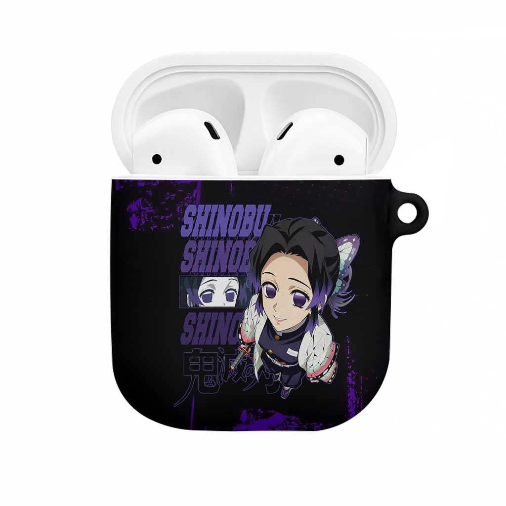 Shinobu Kocho Demon Slayer Purple Grunge Design AirPods Case with Butterfly Theme and Calm Expression - The Mazicc