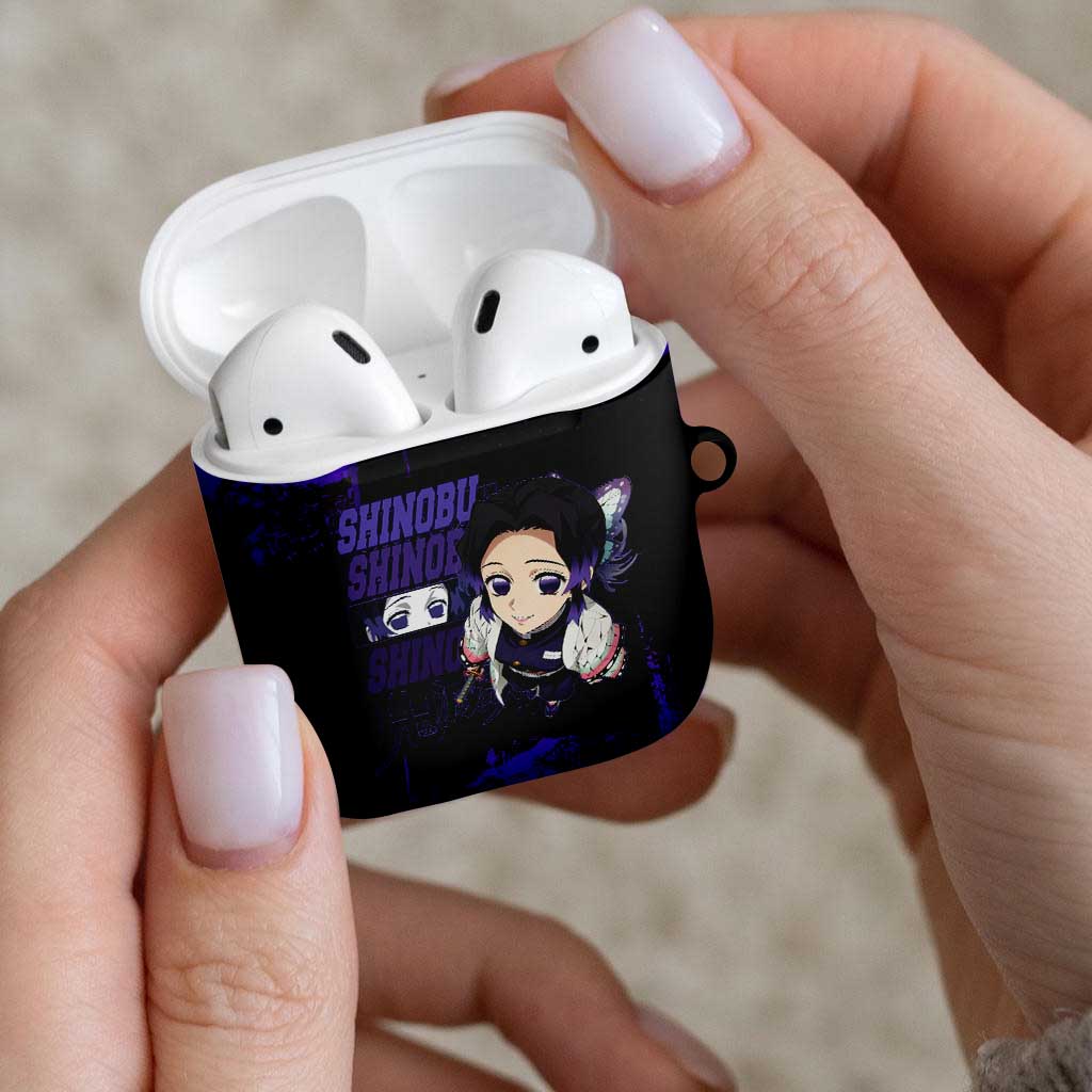 Shinobu Kocho Demon Slayer Purple Grunge Design AirPods Case with Butterfly Theme and Calm Expression - The Mazicc