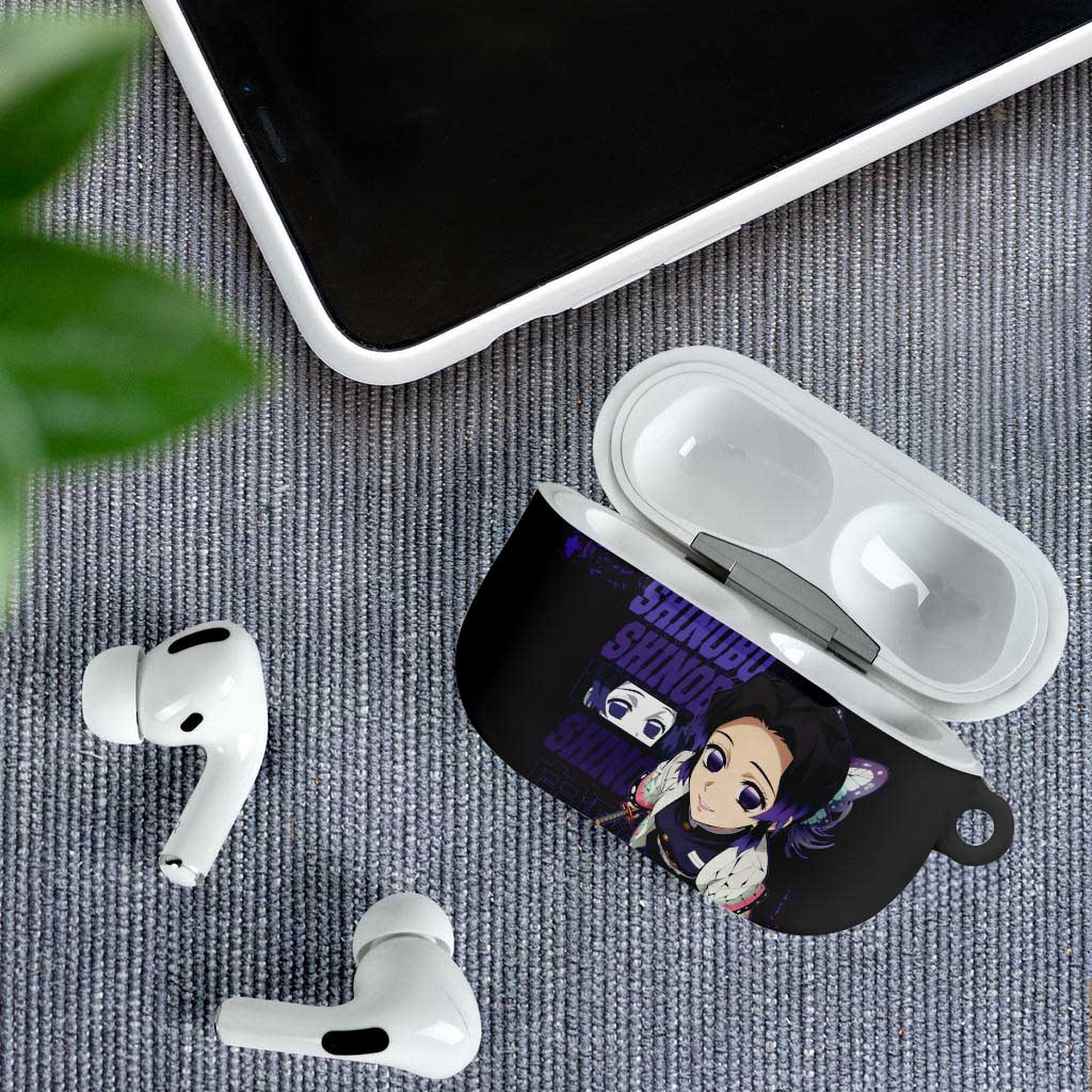 Shinobu Kocho Demon Slayer Purple Grunge Design AirPods Case with Butterfly Theme and Calm Expression - The Mazicc