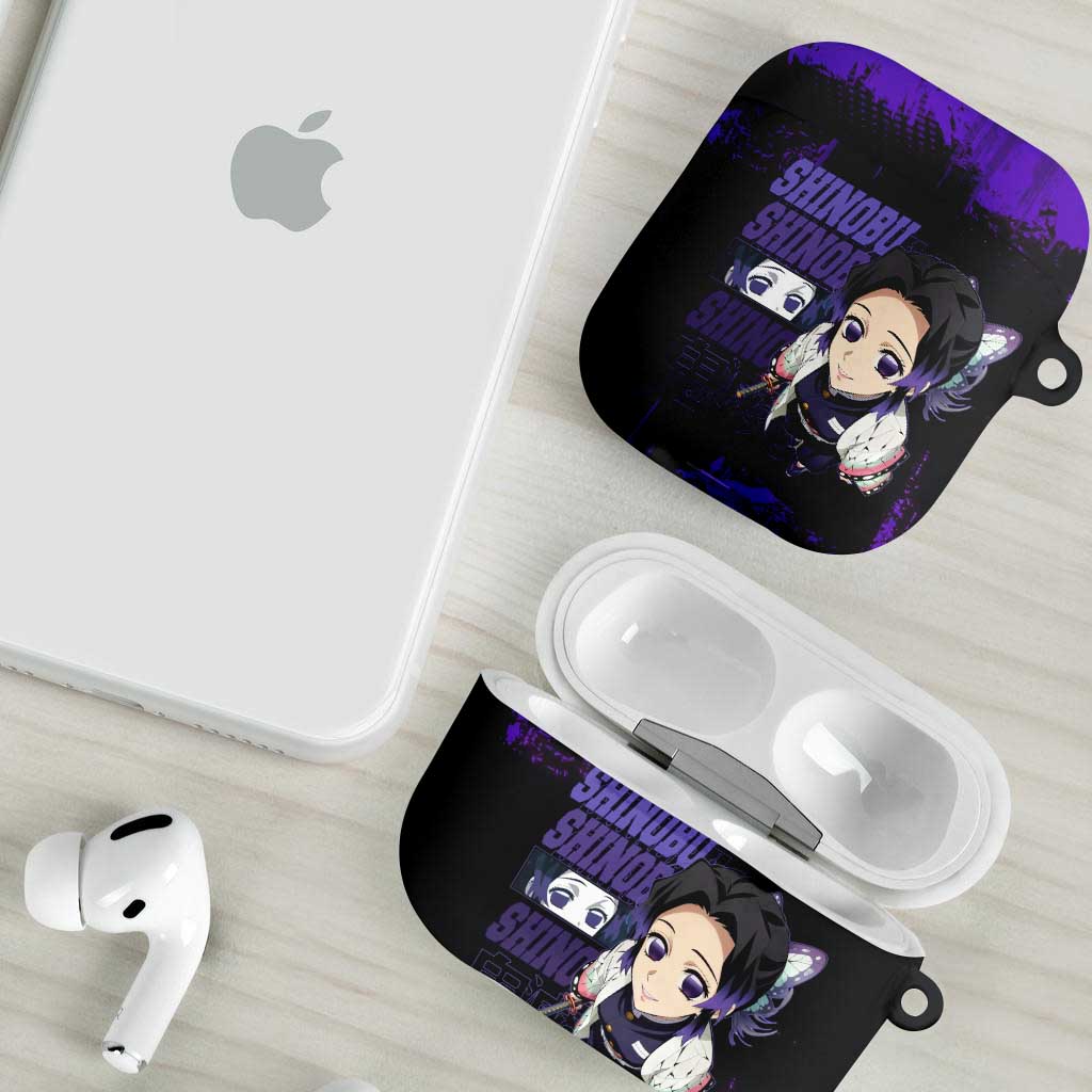 Shinobu Kocho Demon Slayer Purple Grunge Design AirPods Case with Butterfly Theme and Calm Expression - The Mazicc