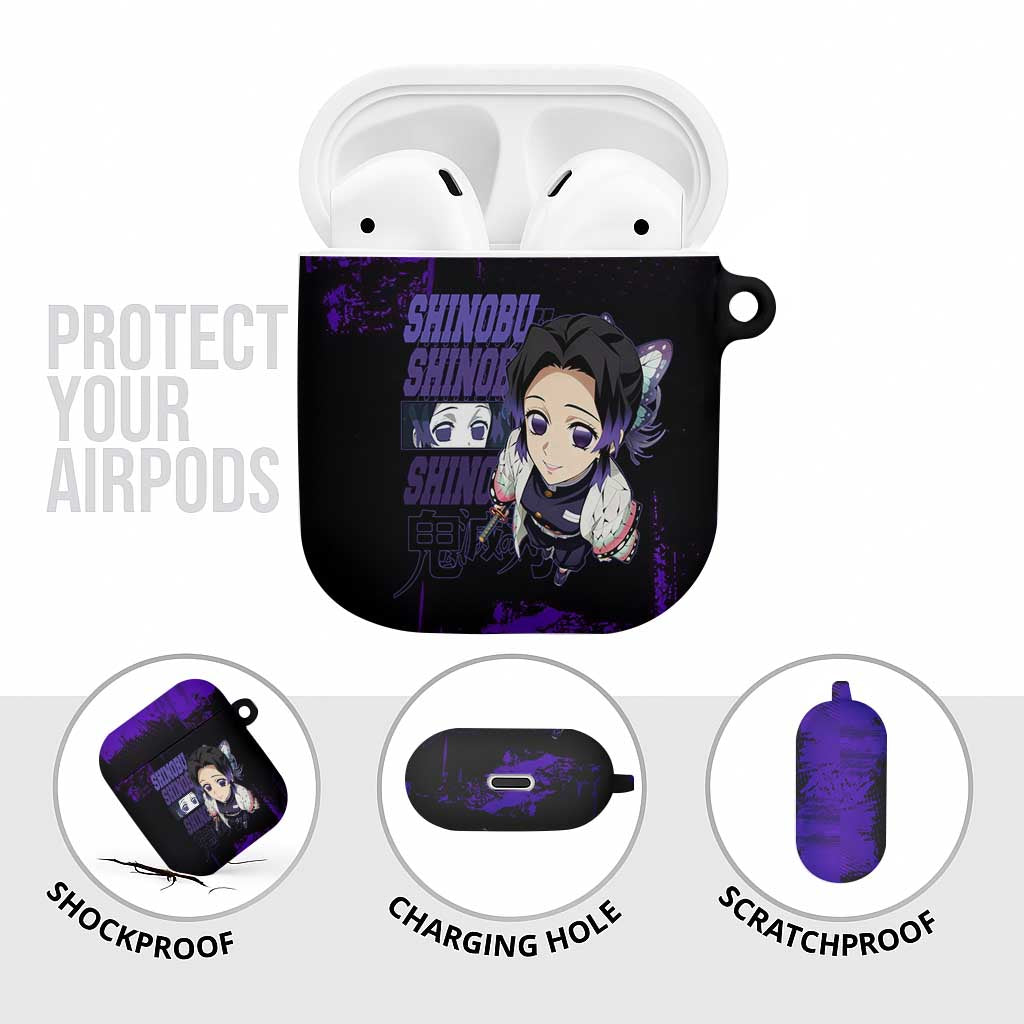 Shinobu Kocho Demon Slayer Purple Grunge Design AirPods Case with Butterfly Theme and Calm Expression - The Mazicc