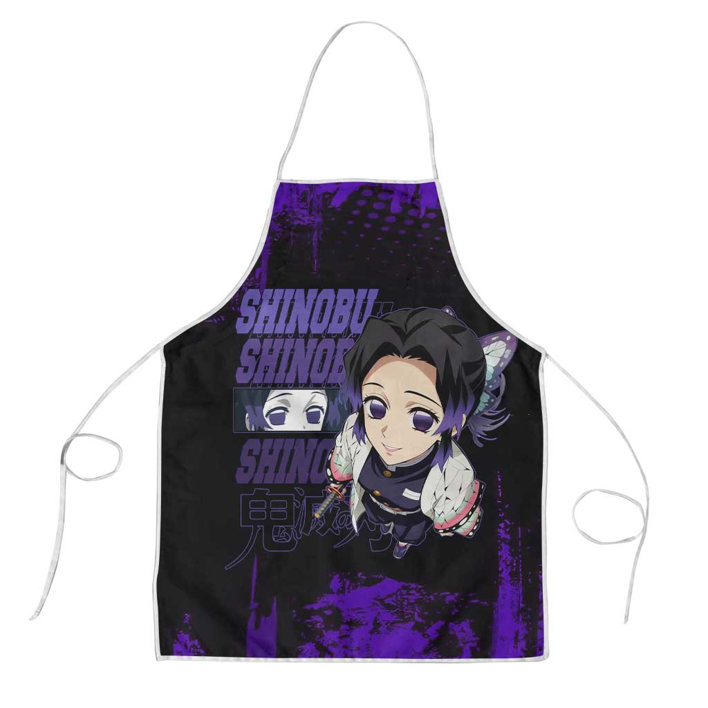 Shinobu Kocho Demon Slayer Purple Grunge Design Apron with Butterfly Theme and Calm Expression - The Mazicc