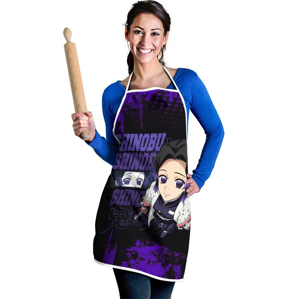 Shinobu Kocho Demon Slayer Purple Grunge Design Apron with Butterfly Theme and Calm Expression - The Mazicc