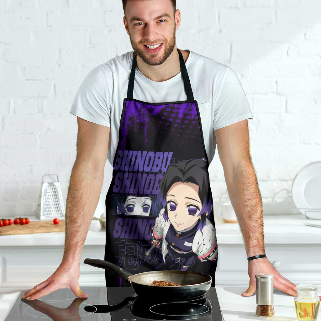 Shinobu Kocho Demon Slayer Purple Grunge Design Apron with Butterfly Theme and Calm Expression - The Mazicc
