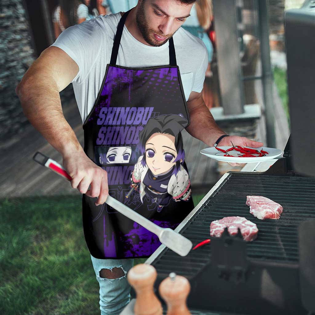 Shinobu Kocho Demon Slayer Purple Grunge Design Apron with Butterfly Theme and Calm Expression - The Mazicc