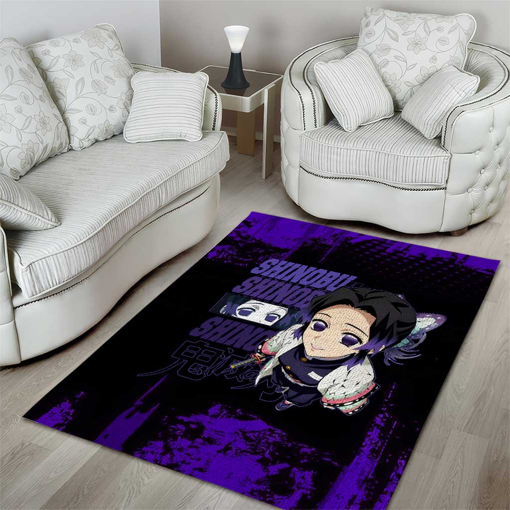 Shinobu Kocho Demon Slayer Purple Grunge Design Area Rug with Butterfly Theme and Calm Expression - The Mazicc