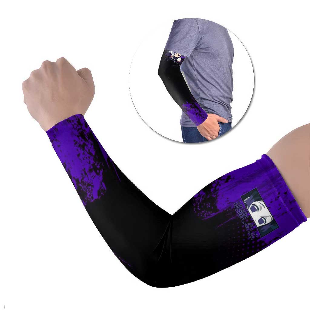 Shinobu Kocho Demon Slayer Purple Grunge Design Arm Sleeves with Butterfly Theme and Calm Expression - The Mazicc