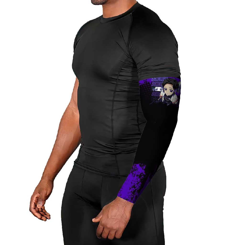Shinobu Kocho Demon Slayer Purple Grunge Design Arm Sleeves with Butterfly Theme and Calm Expression - The Mazicc