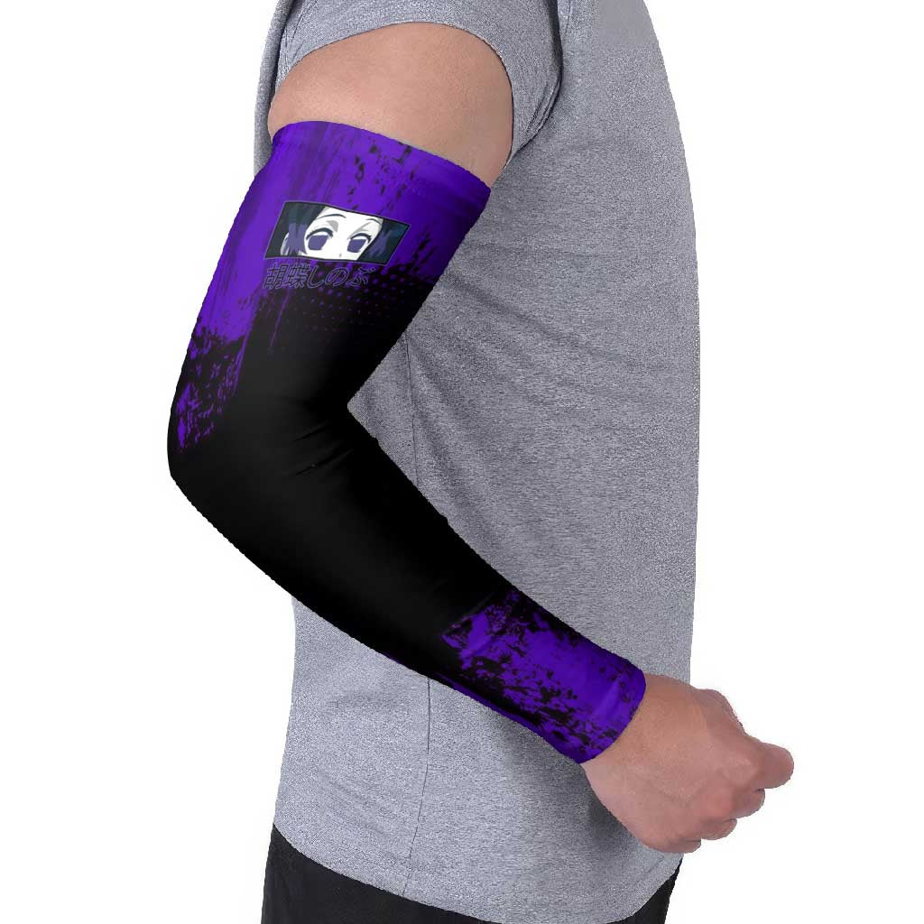 Shinobu Kocho Demon Slayer Purple Grunge Design Arm Sleeves with Butterfly Theme and Calm Expression - The Mazicc