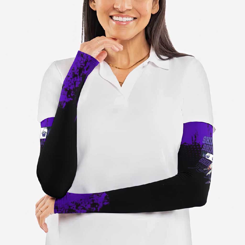 Shinobu Kocho Demon Slayer Purple Grunge Design Arm Sleeves with Butterfly Theme and Calm Expression - The Mazicc