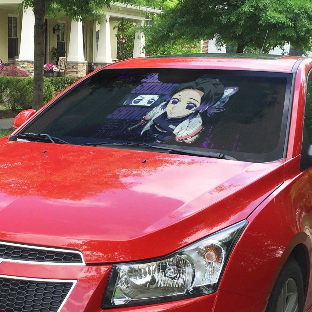 Shinobu Kocho Demon Slayer Purple Grunge Design Auto Sun Shade with Butterfly Theme and Calm Expression - The Mazicc