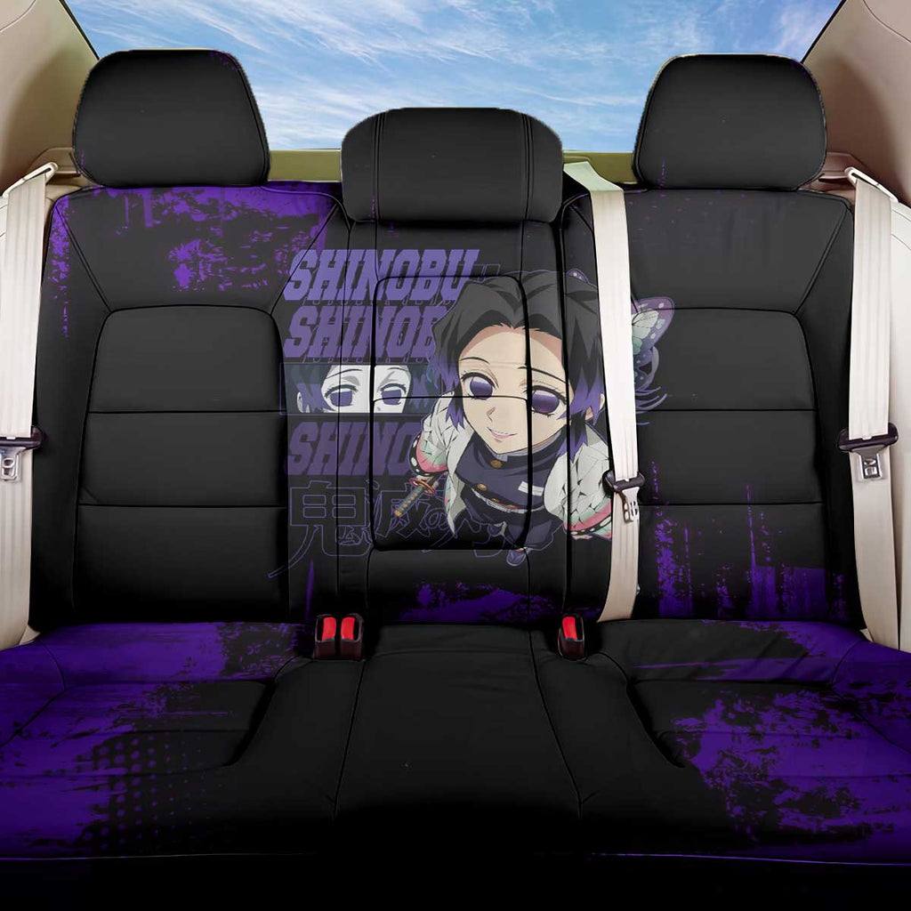 Shinobu Kocho Demon Slayer Purple Grunge Design Back Car Seat Cover with Butterfly Theme and Calm Expression - The Mazicc
