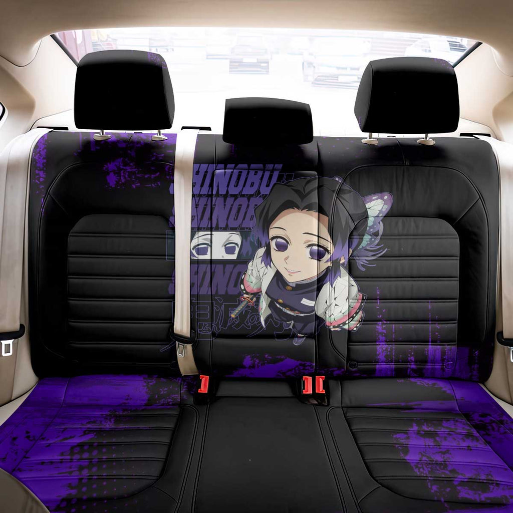 Shinobu Kocho Demon Slayer Purple Grunge Design Back Car Seat Cover with Butterfly Theme and Calm Expression - The Mazicc