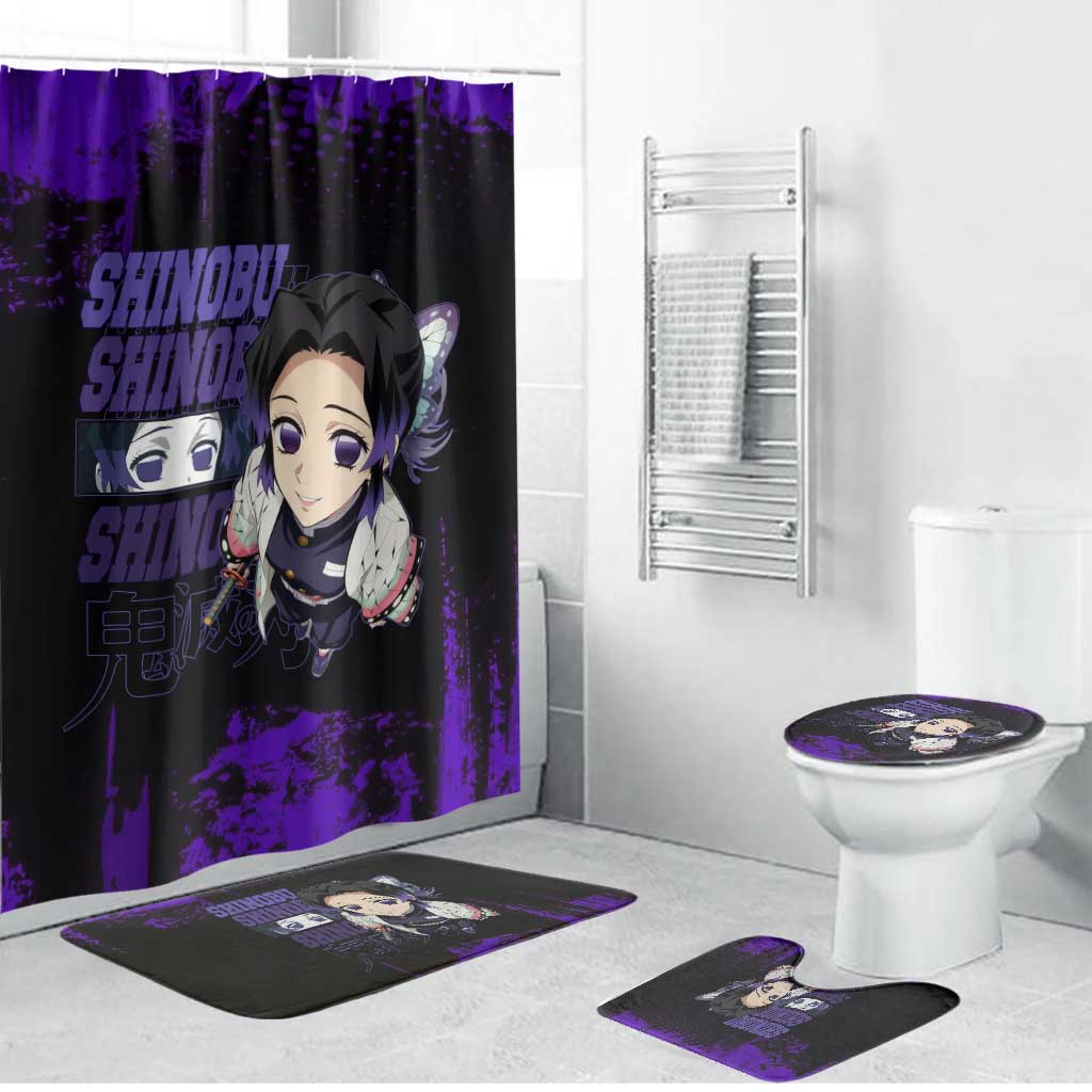Shinobu Kocho Demon Slayer Purple Grunge Design Bathroom Set with Butterfly Theme and Calm Expression - The Mazicc