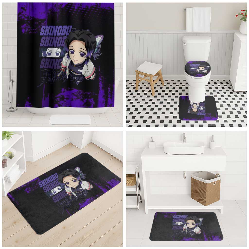 Shinobu Kocho Demon Slayer Purple Grunge Design Bathroom Set with Butterfly Theme and Calm Expression - The Mazicc