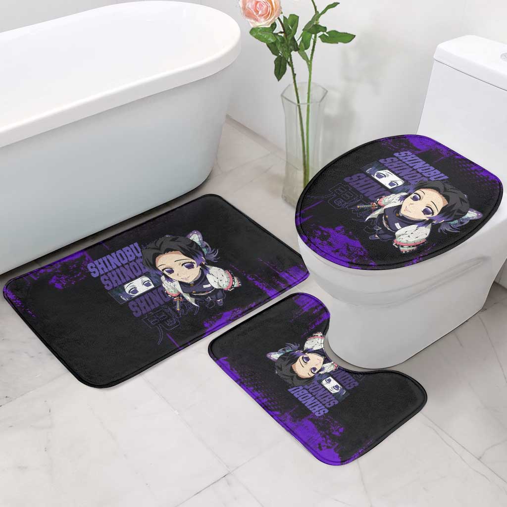 Shinobu Kocho Demon Slayer Purple Grunge Design Bathroom Set with Butterfly Theme and Calm Expression - The Mazicc