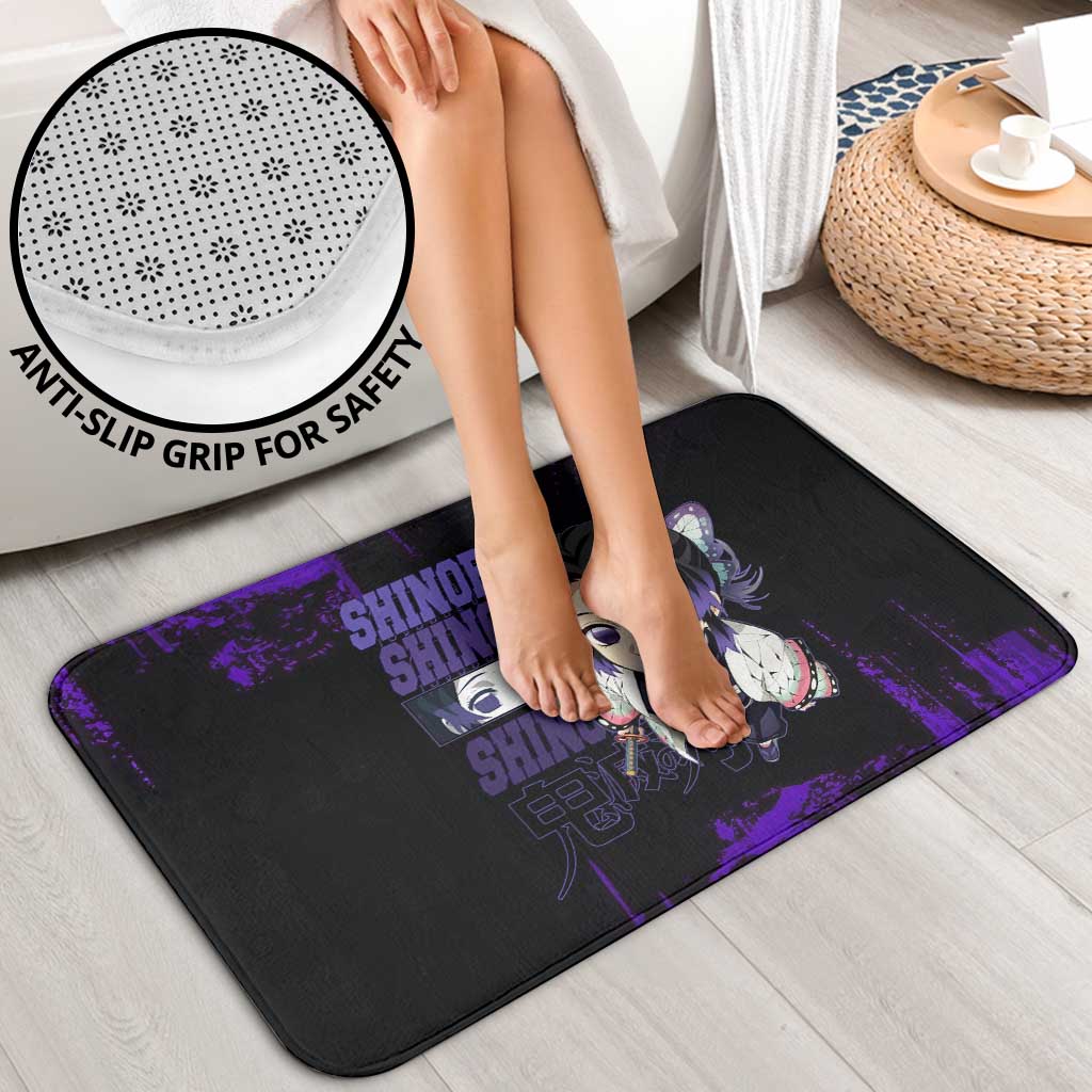 Shinobu Kocho Demon Slayer Purple Grunge Design Bathroom Set with Butterfly Theme and Calm Expression - The Mazicc