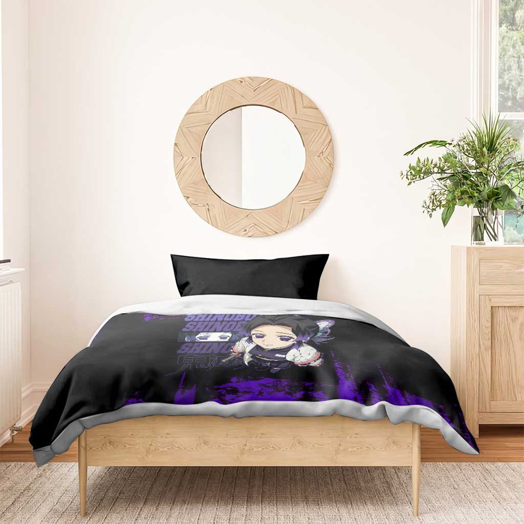 Shinobu Kocho Demon Slayer Purple Grunge Design Bedding Set with Butterfly Theme and Calm Expression - The Mazicc