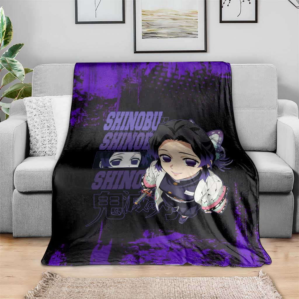 Shinobu Kocho Demon Slayer Purple Grunge Design Blanket with Butterfly Theme and Calm Expression - The Mazicc