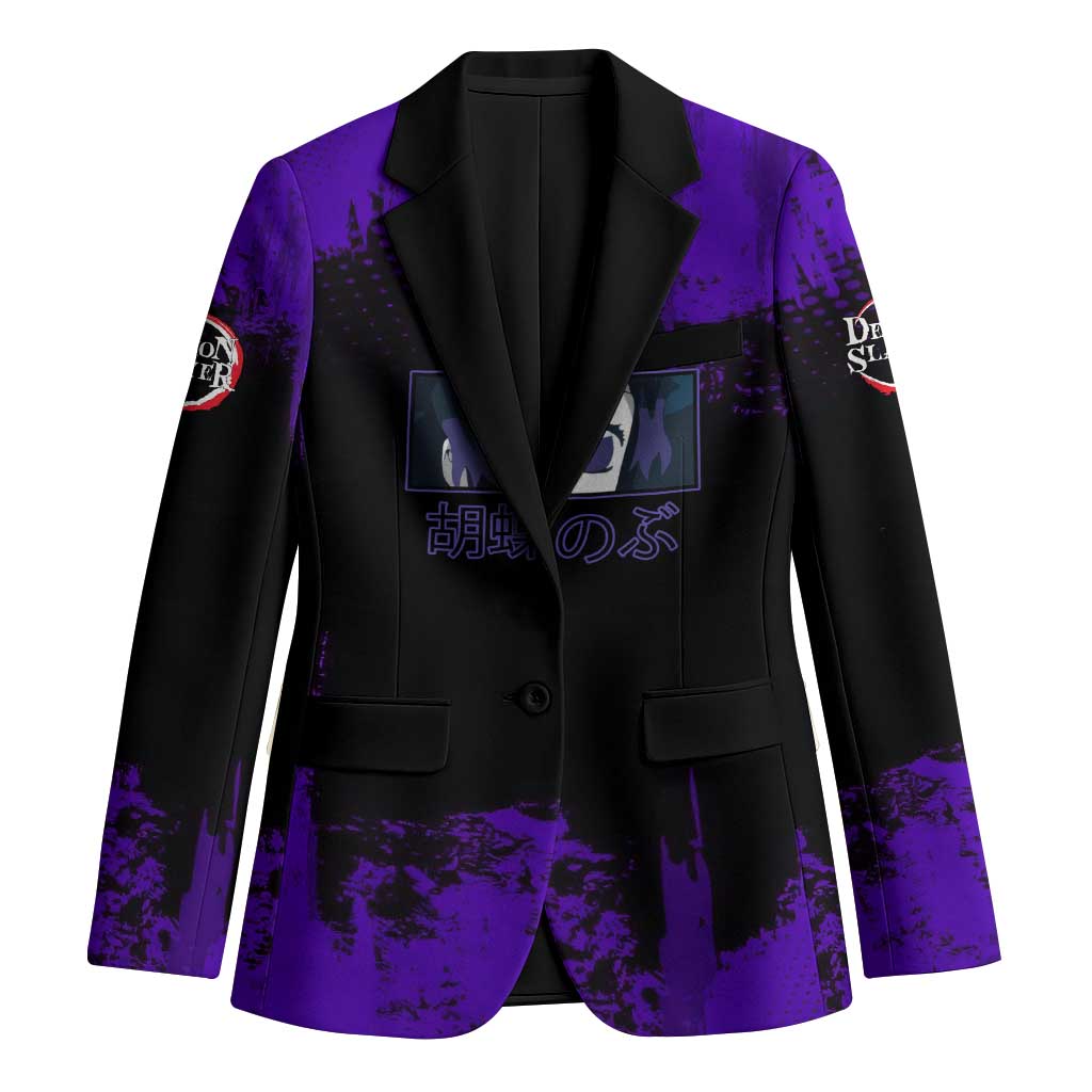 Shinobu Kocho Demon Slayer Purple Grunge Design Blazer with Butterfly Theme and Calm Expression - The Mazicc