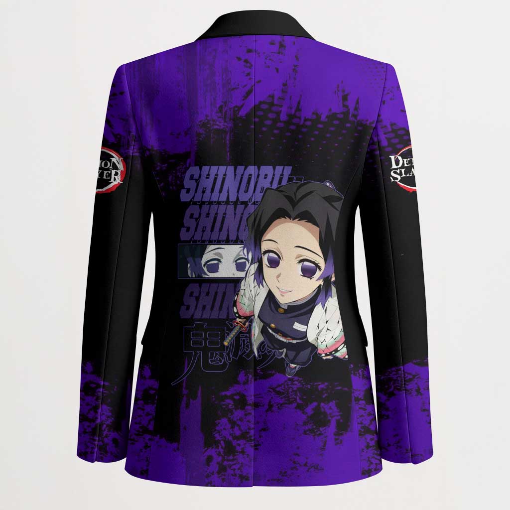 Shinobu Kocho Demon Slayer Purple Grunge Design Blazer with Butterfly Theme and Calm Expression - The Mazicc