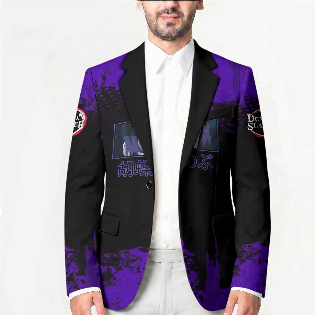 Shinobu Kocho Demon Slayer Purple Grunge Design Blazer with Butterfly Theme and Calm Expression - The Mazicc