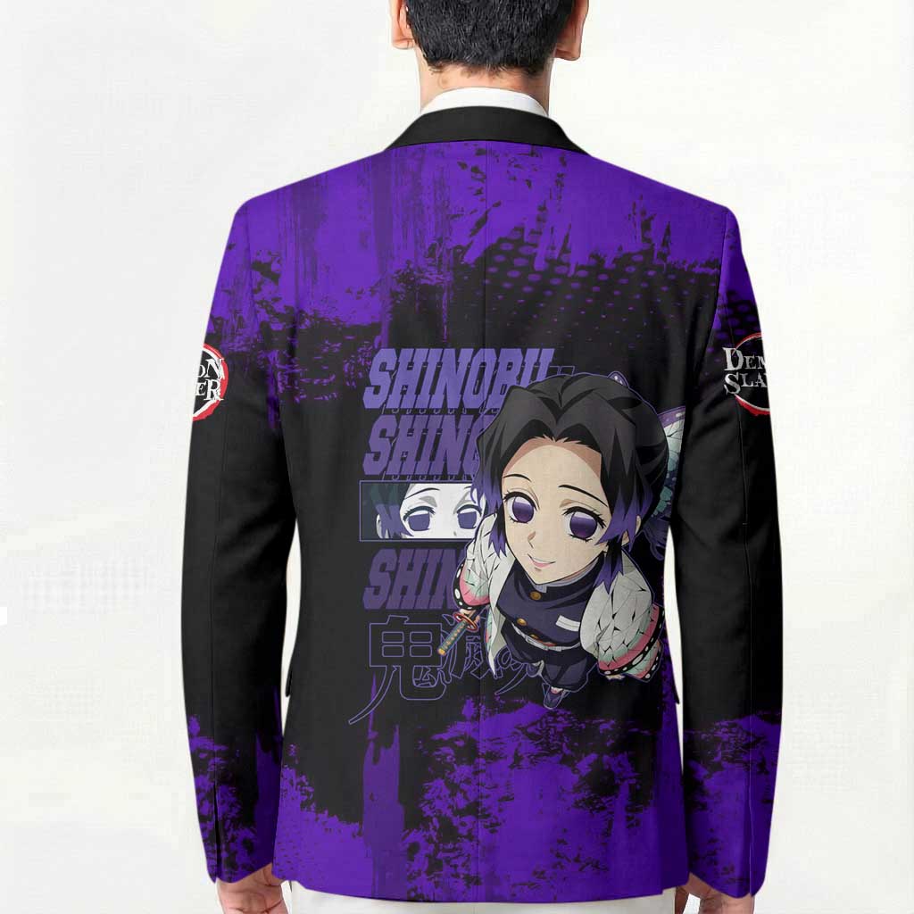 Shinobu Kocho Demon Slayer Purple Grunge Design Blazer with Butterfly Theme and Calm Expression - The Mazicc