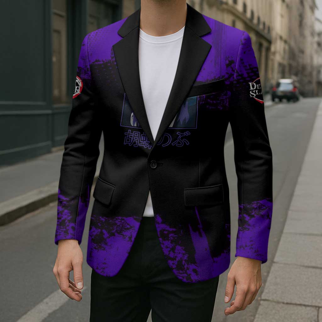 Shinobu Kocho Demon Slayer Purple Grunge Design Blazer with Butterfly Theme and Calm Expression - The Mazicc