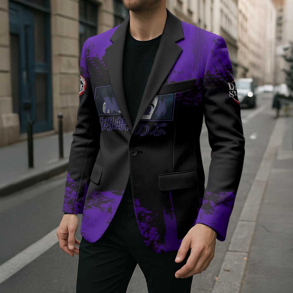 Shinobu Kocho Demon Slayer Purple Grunge Design Blazer with Butterfly Theme and Calm Expression - The Mazicc