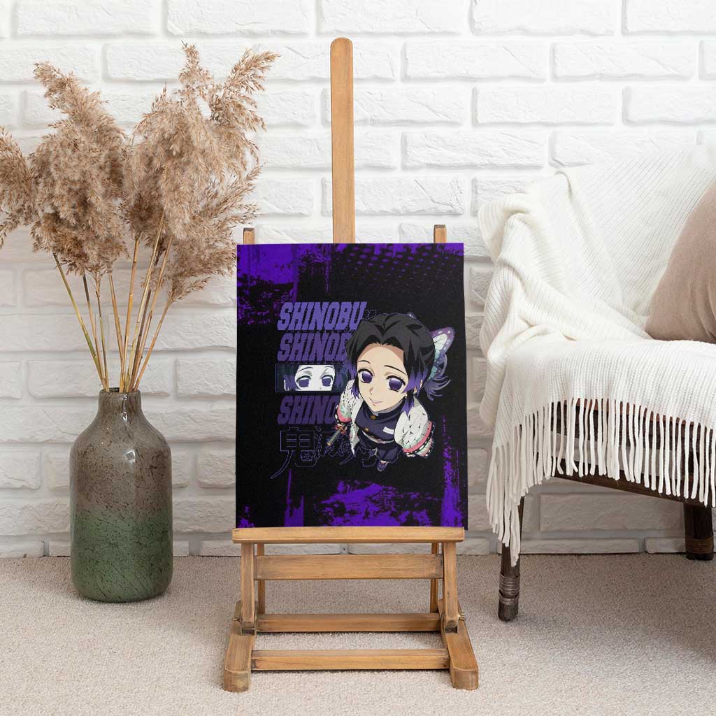 Shinobu Kocho Demon Slayer Purple Grunge Design Canvas Wall Art with Butterfly Theme and Calm Expression - The Mazicc