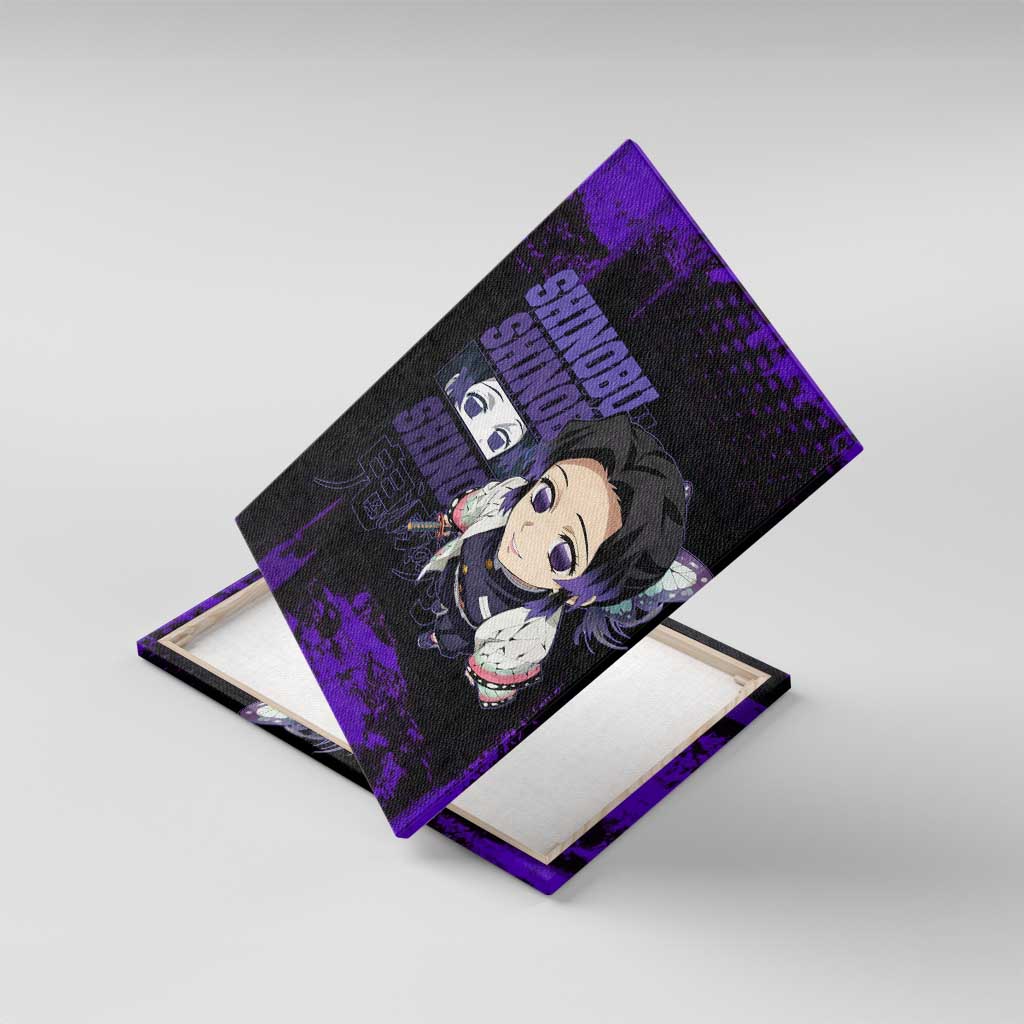 Shinobu Kocho Demon Slayer Purple Grunge Design Canvas Wall Art with Butterfly Theme and Calm Expression - The Mazicc