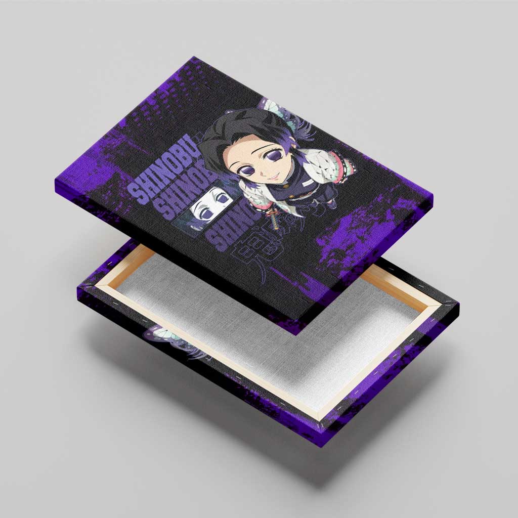 Shinobu Kocho Demon Slayer Purple Grunge Design Canvas Wall Art with Butterfly Theme and Calm Expression - The Mazicc
