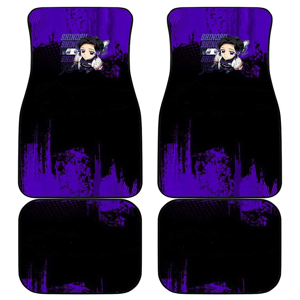 Shinobu Kocho Demon Slayer Purple Grunge Design Car Mats with Butterfly Theme and Calm Expression - The Mazicc