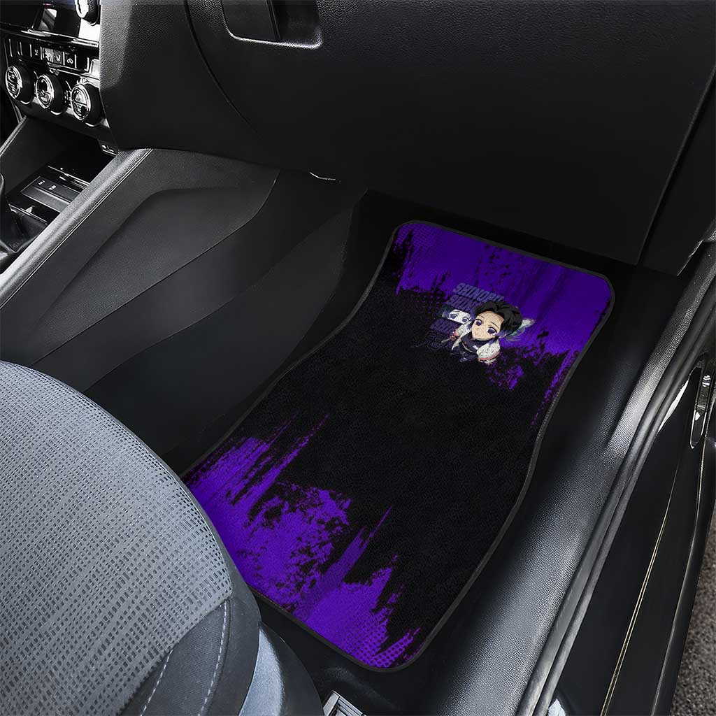Shinobu Kocho Demon Slayer Purple Grunge Design Car Mats with Butterfly Theme and Calm Expression - The Mazicc