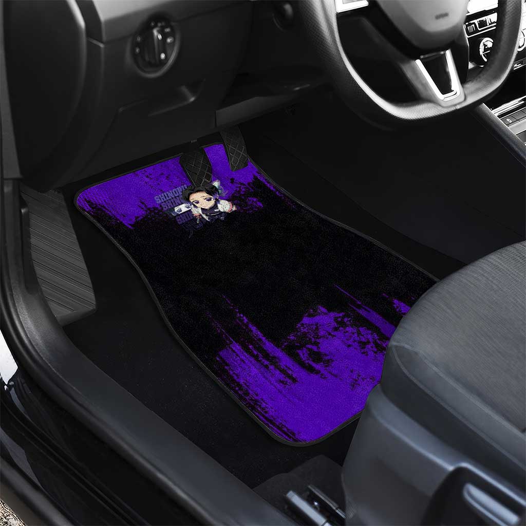 Shinobu Kocho Demon Slayer Purple Grunge Design Car Mats with Butterfly Theme and Calm Expression - The Mazicc
