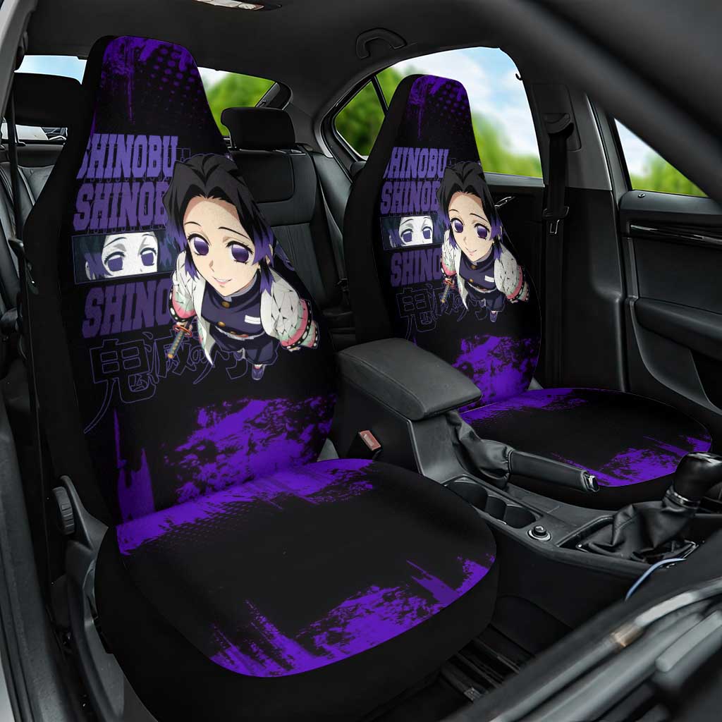 Shinobu Kocho Demon Slayer Purple Grunge Design Car Seat Cover with Butterfly Theme and Calm Expression - The Mazicc