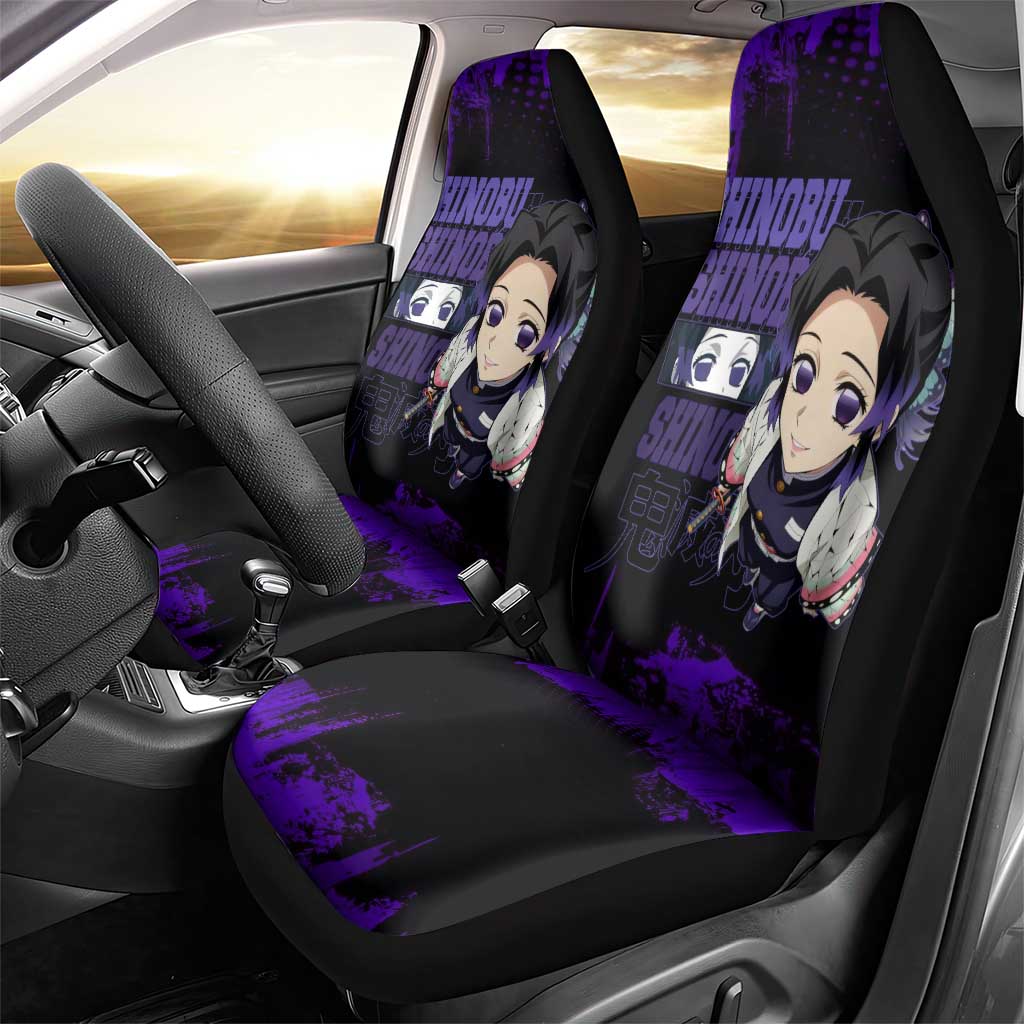 Shinobu Kocho Demon Slayer Purple Grunge Design Car Seat Cover with Butterfly Theme and Calm Expression - The Mazicc