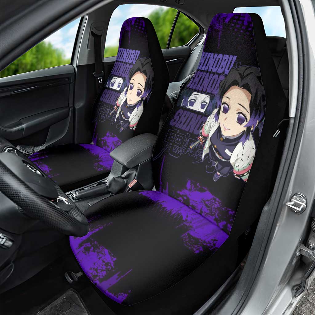 Shinobu Kocho Demon Slayer Purple Grunge Design Car Seat Cover with Butterfly Theme and Calm Expression - The Mazicc