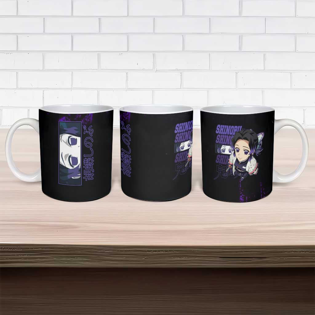 Shinobu Kocho Demon Slayer Purple Grunge Design Ceramic Mug with Butterfly Theme and Calm Expression - The Mazicc