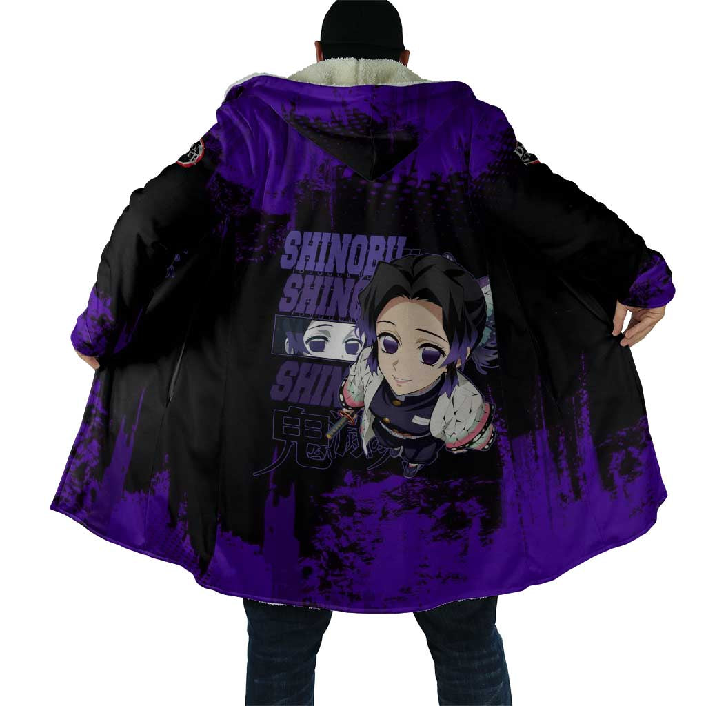 Shinobu Kocho Demon Slayer Purple Grunge Design Cloak with Butterfly Theme and Calm Expression - The Mazicc