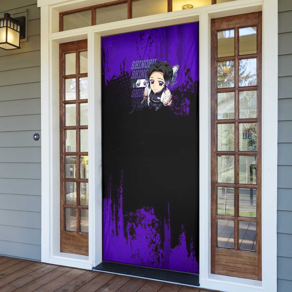 Shinobu Kocho Demon Slayer Purple Grunge Design Door Cover with Butterfly Theme and Calm Expression - The Mazicc