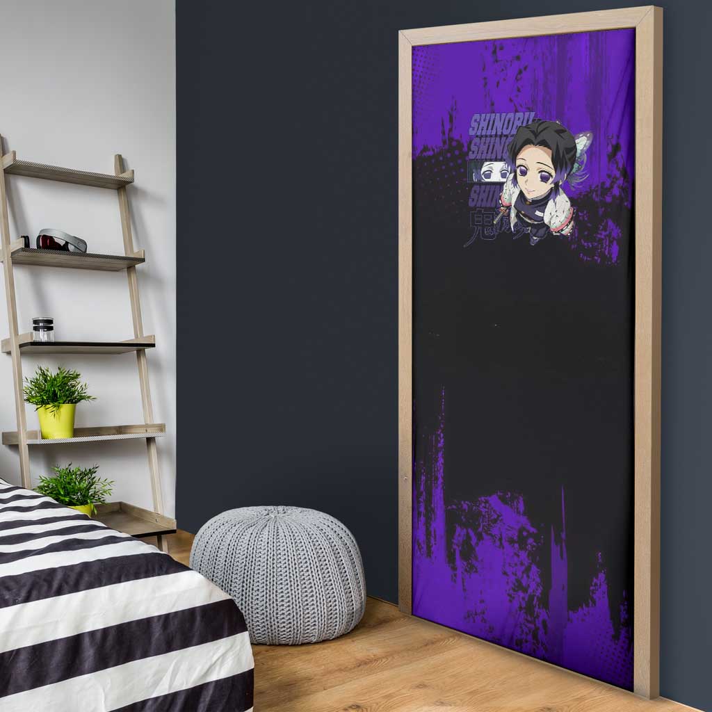 Shinobu Kocho Demon Slayer Purple Grunge Design Door Cover with Butterfly Theme and Calm Expression - The Mazicc