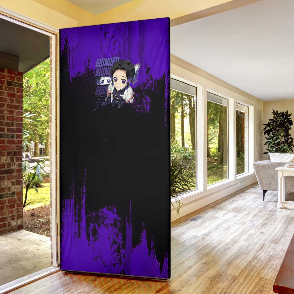 Shinobu Kocho Demon Slayer Purple Grunge Design Door Cover with Butterfly Theme and Calm Expression - The Mazicc