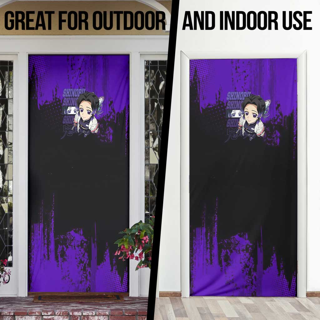 Shinobu Kocho Demon Slayer Purple Grunge Design Door Cover with Butterfly Theme and Calm Expression - The Mazicc