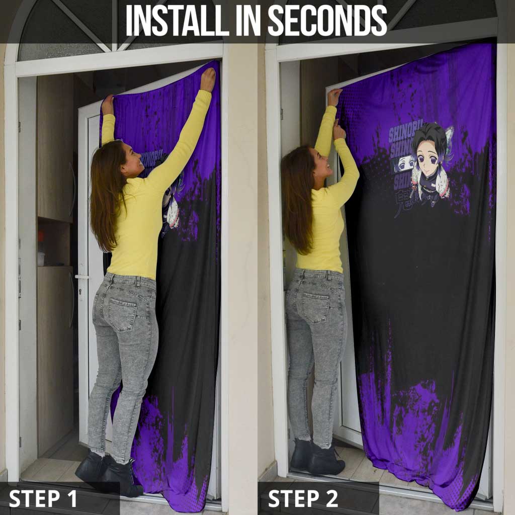 Shinobu Kocho Demon Slayer Purple Grunge Design Door Cover with Butterfly Theme and Calm Expression - The Mazicc
