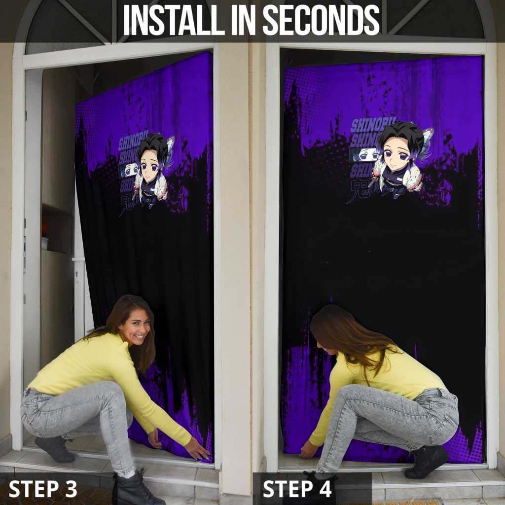 Shinobu Kocho Demon Slayer Purple Grunge Design Door Cover with Butterfly Theme and Calm Expression - The Mazicc